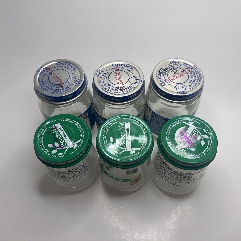 (Lot Of 6 )4oz Glass Lided Baby Food Jars For Storage, Crafts -EMPTY